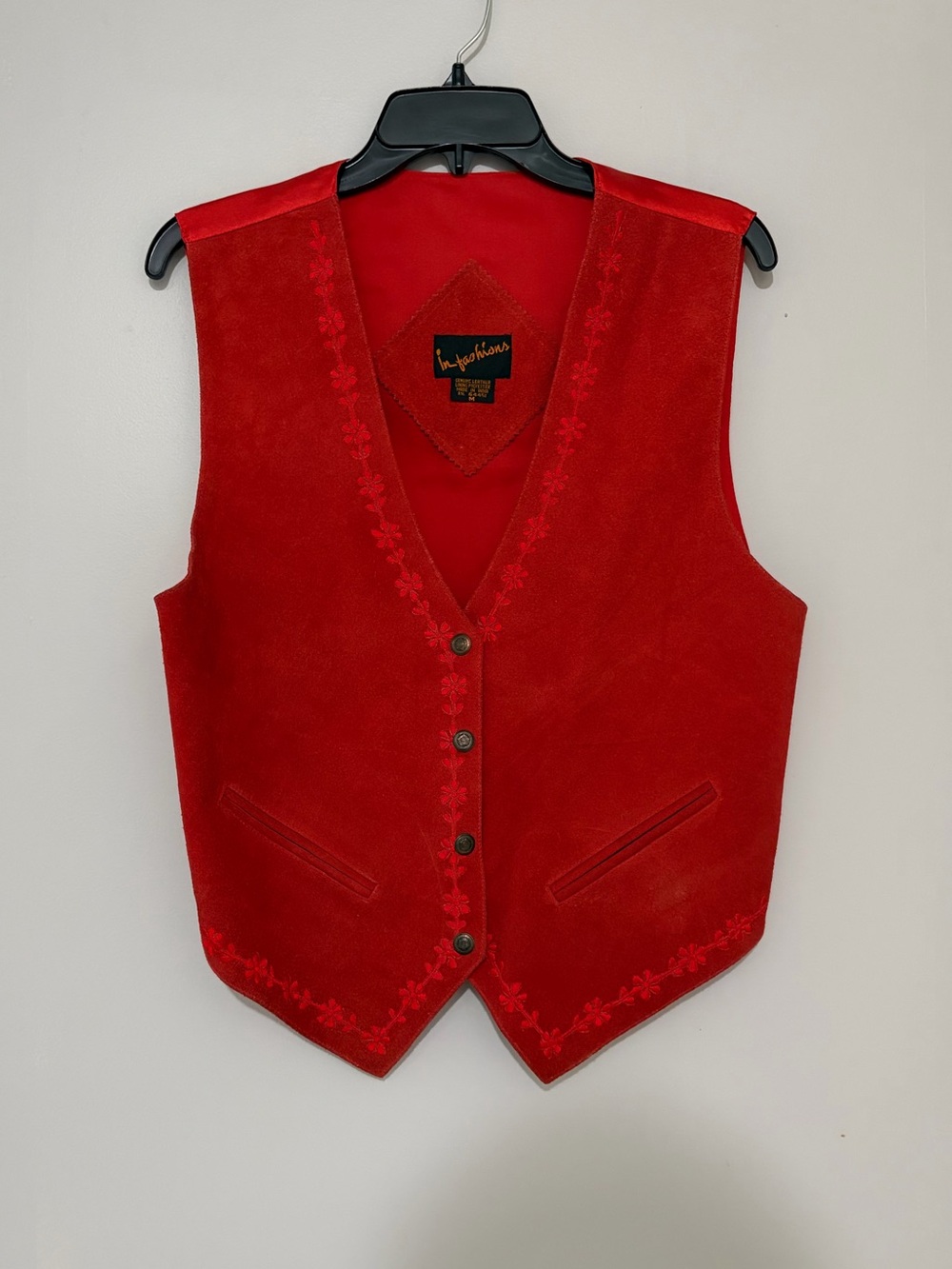 Vintage Red Suede Genuine Leather Button Vest Western